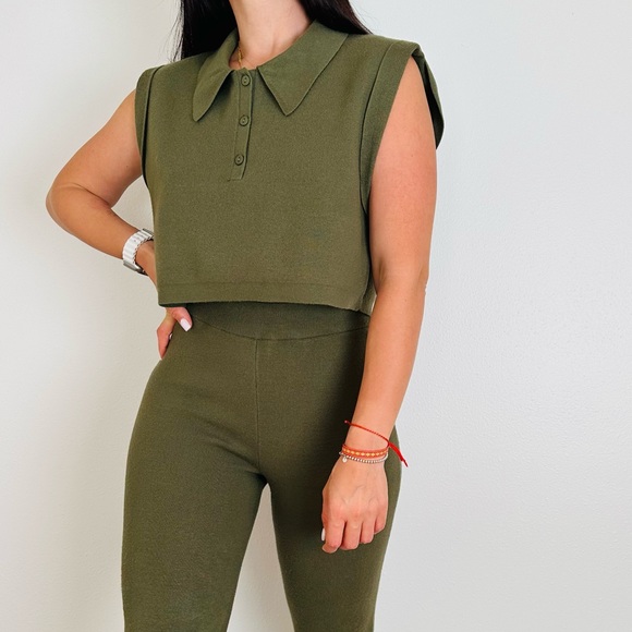 Bar lll X Sofia Richie 2 pieces set polo crop shirt and pull on pants - Picture 4 of 10